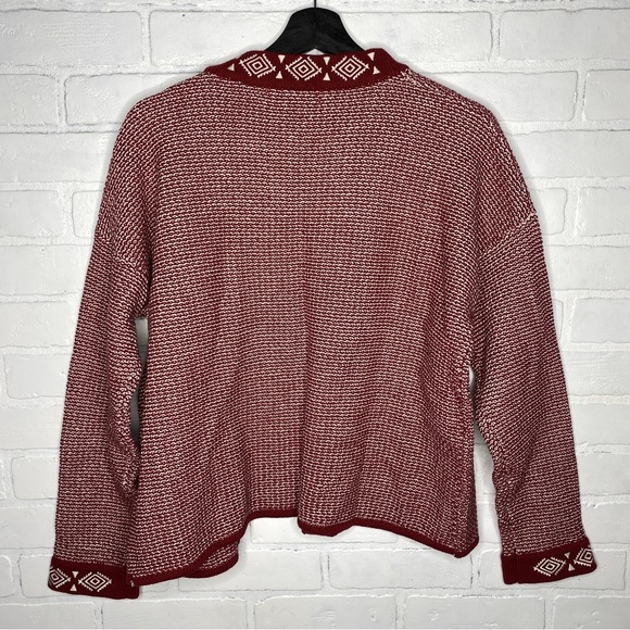 WoolOvers Women's Size Large Open Edge to Edge Embroidered Placket Cardigan Red - Picture 6 of 8